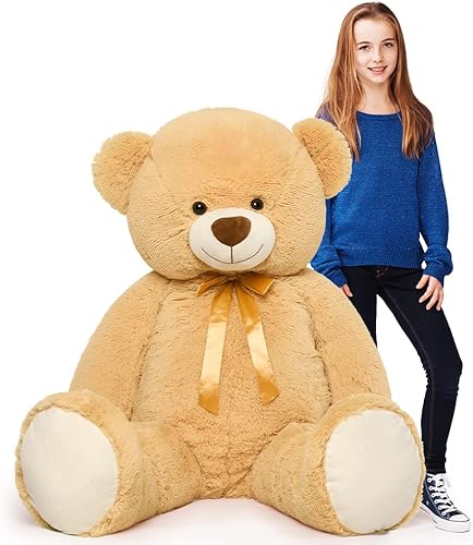 Tezituor Oso de peluche grande felpa gigante de 52 pulgadas regalo suave marrón claro para San Valentín Navidad cumpleaños