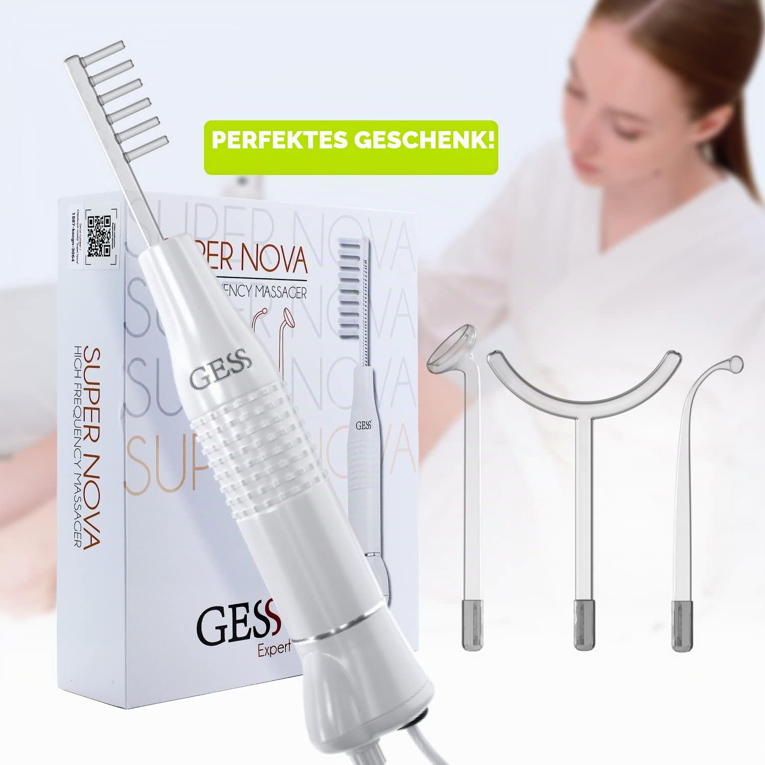 GESS SuperNova Darsonval Hochfrequenzgerät für Gesicht und Haare, Anti Aging Gesichtsmassagegerät, Akne Behandlung, Faltenreduzierung, Hautpflege Kosmetik Gerät