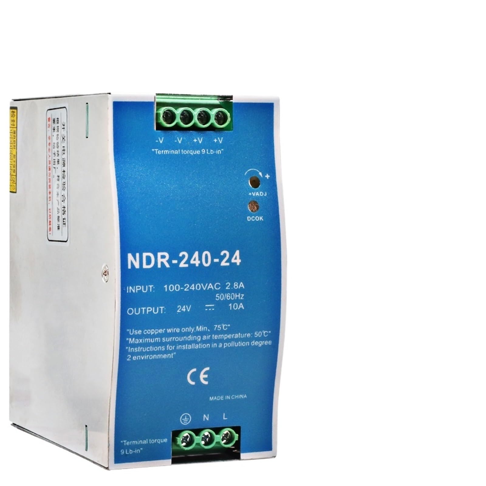 FCARUMIQP 1pcs NDR 240W 24V 48V Industrial DIN Rail Type Single Group Output Transformer 240VAC Switching Power Supply