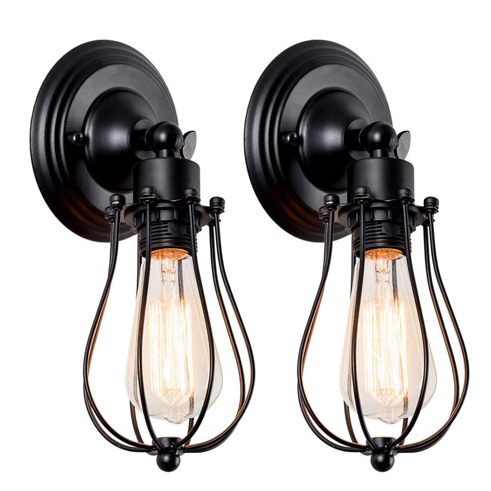 Idegu Light/Black 2 Pack Vintage Wall S, Industrial E27 Ing Adjustable Socket Wall Sconces Retro Metal Cage Wall Lamp Indoor Retro Fixture