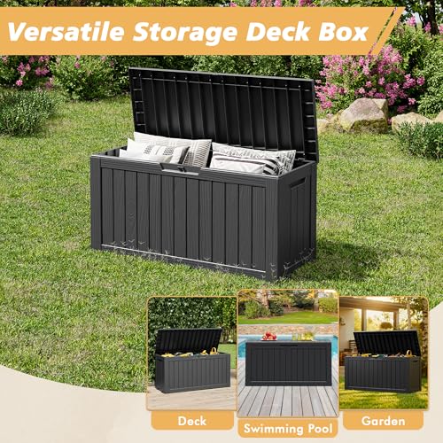 Fancyango 85 Gallon Large Outdoor Storage Deck Box Waterproof Black - image 5