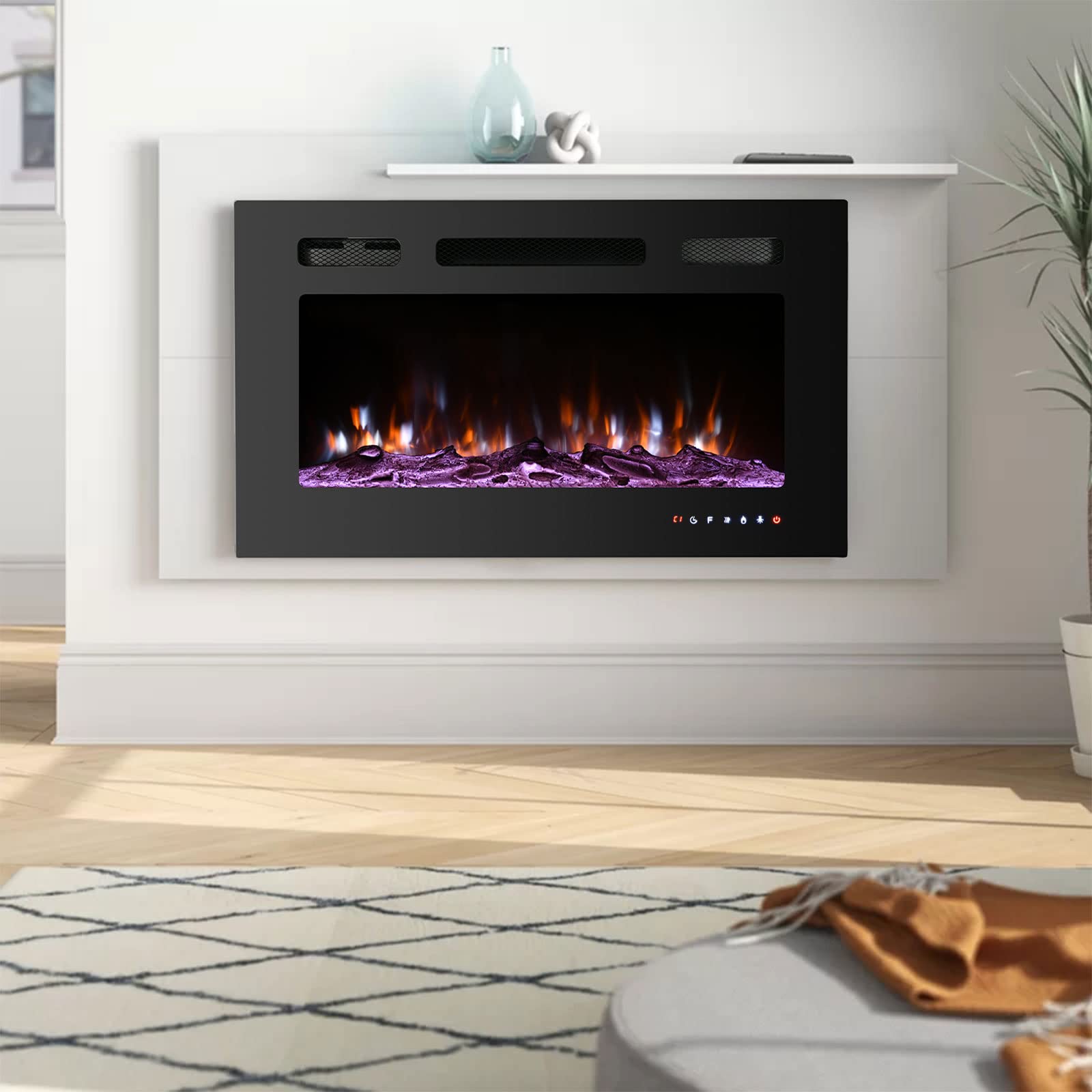 36 Inch Electric Fireplace Inserts,Wall Mounted Fireplace,Led Fireplace