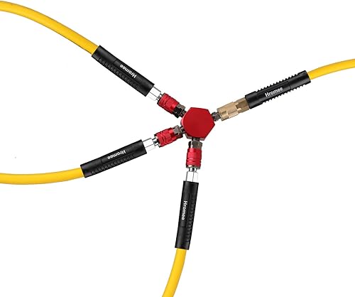 Miniatura 7 de Hromee Colector de aire de 3 vías 4 puertos de aluminio industrial hexagonal plano de conexión rápida divisor de manguera de aire con 3 acopladores