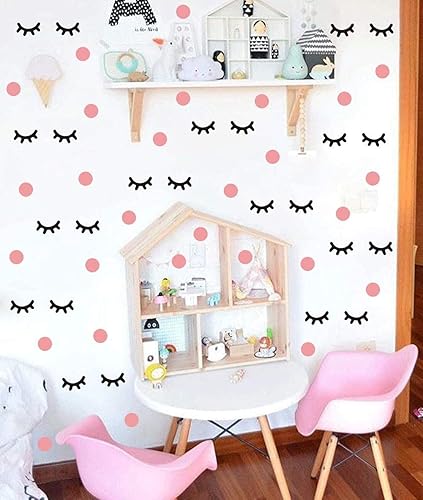 Miniatura 1 de IARTTOP Bonita calcomanía de pared de pestañas con puntos rosados (98 unidades), adorable calcomanía de vinilo para decoración de dormitorio de