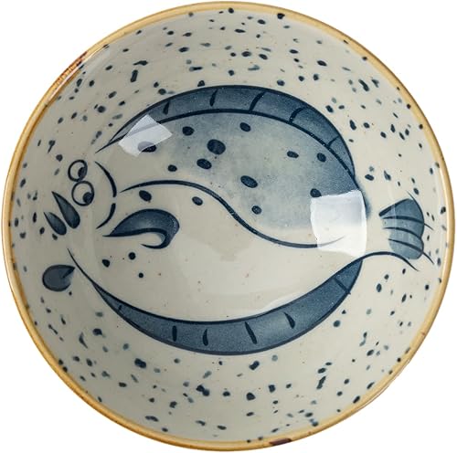 Miniatura 7 de TJ Global Juego de 6 cuencos de cerámica tradicional japonesa con diferentes diseños de pescado para arroz, ensalada, sopa, cereales, aperitivos,