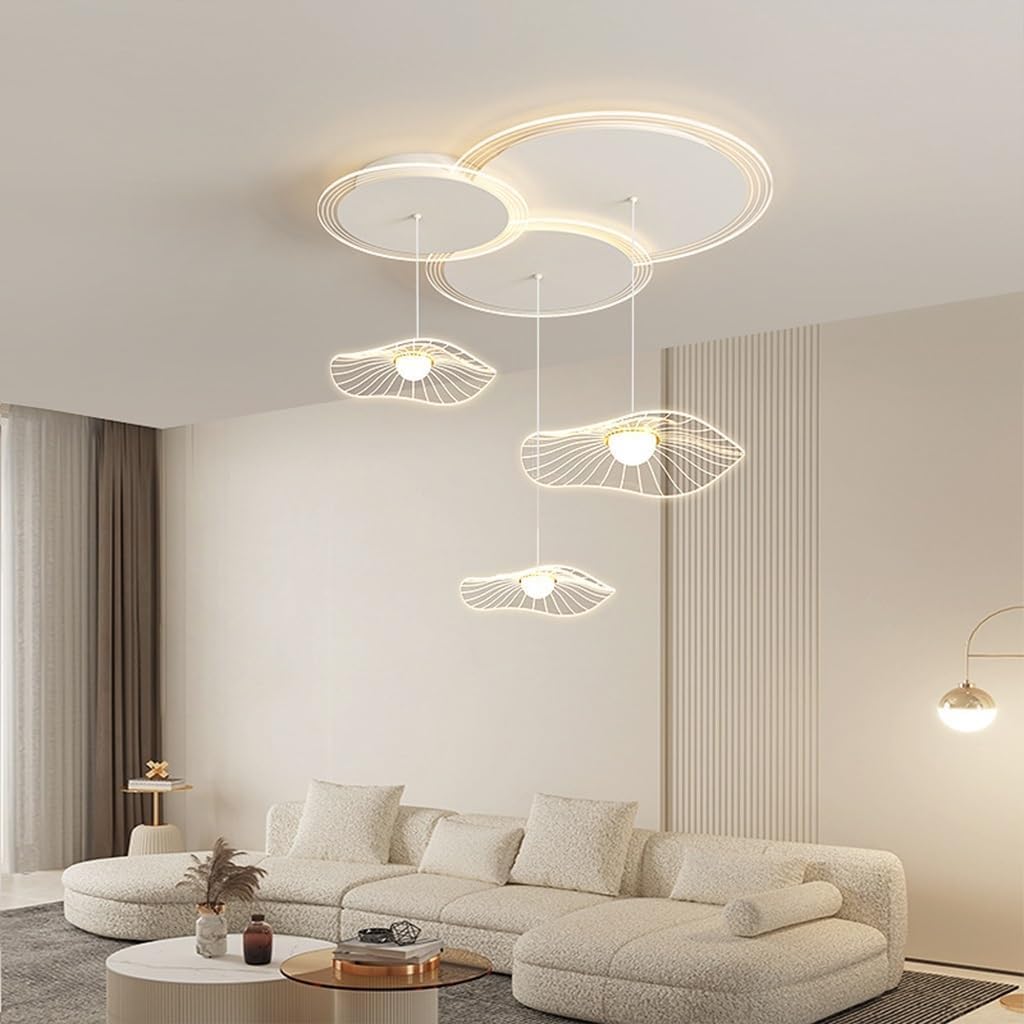 KXEcoLife Pendant Light Led Indoor Restaurant Chandelier Dimmable Modern Lotus Leaf Style Lamp Creative Design Acrylic Lampshade Height Adjustable Bedroom Living Room Bar Office