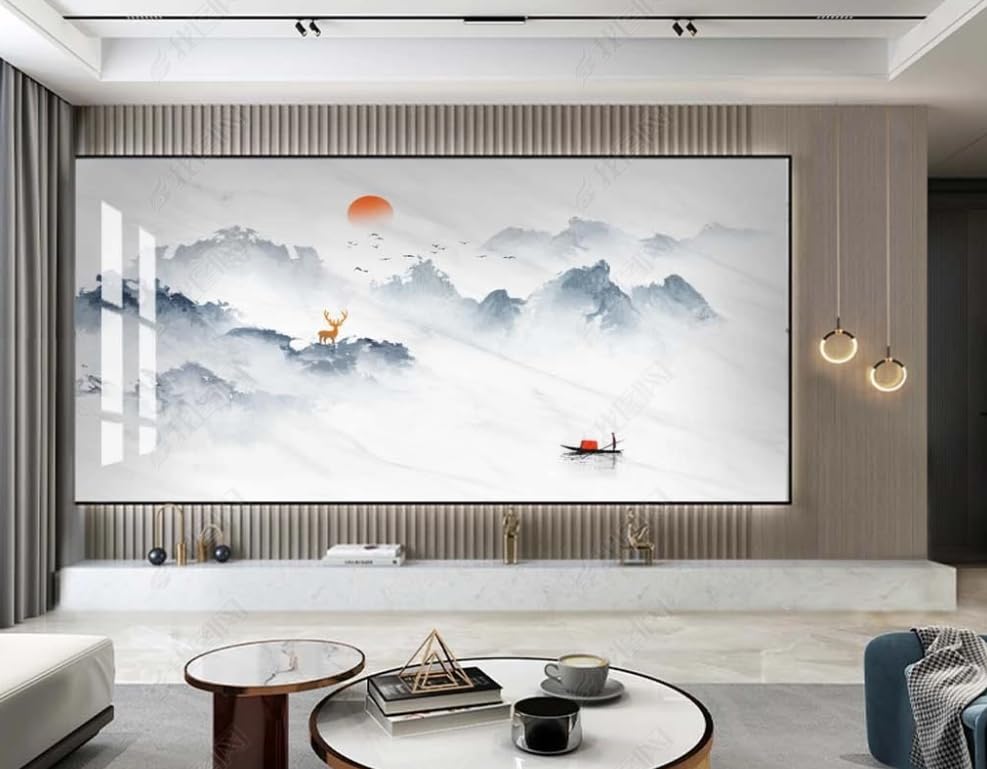 Papier peint intissé paysage chinois abstrait pour créer un salon zen et une chambre apaisante