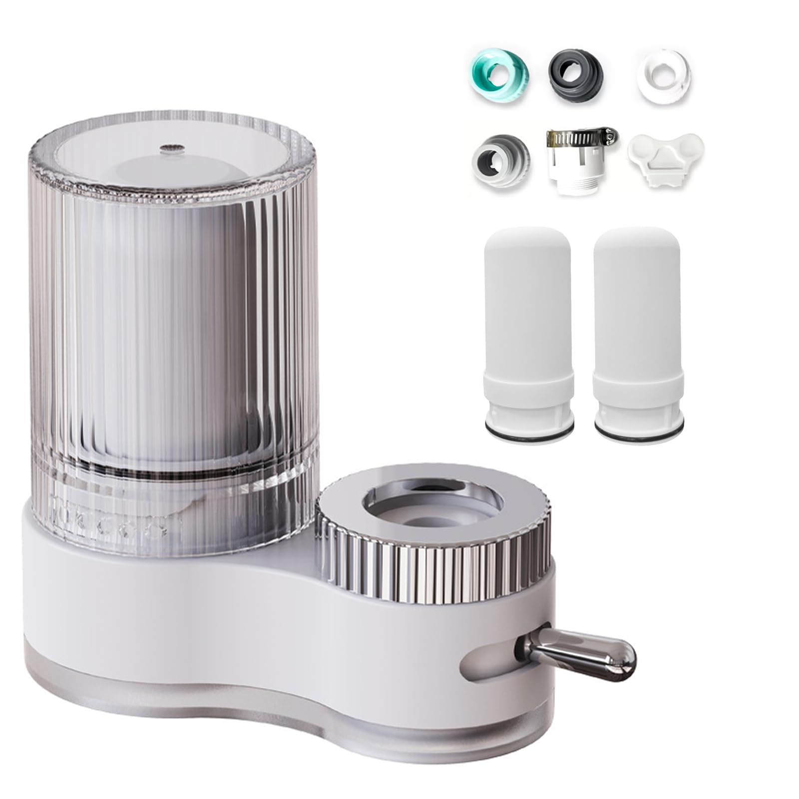 Faucet Water Filter, 7- Layer Filtration Pressurized Tap Purifier with Ceramic Filter, Universal 3L/min Remove Impurities Faucet Filter for Kitchen (White+2 filter)