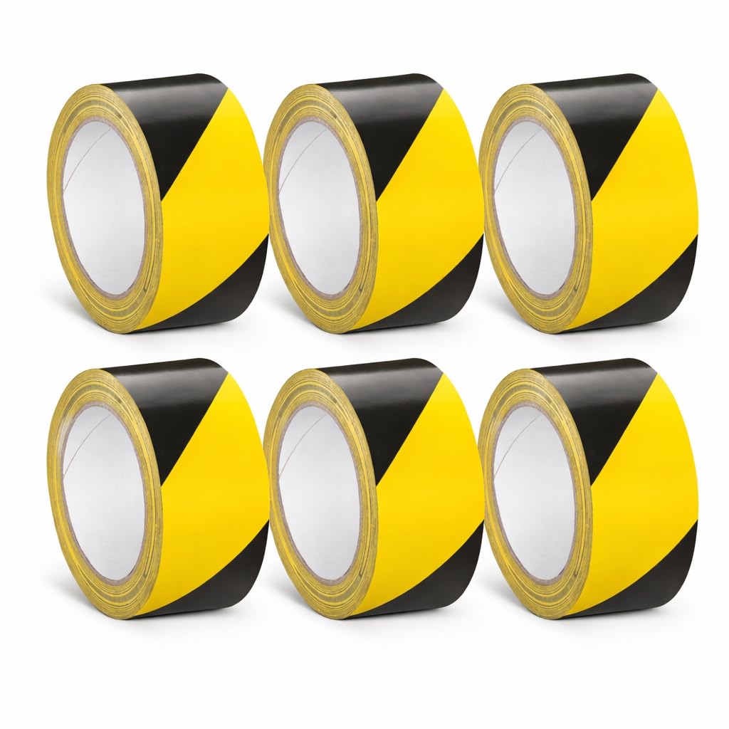 Générique Ruban de Signalisation Adhésif Jaune et Noir X6 – Ruban de Marquage au Sol PVC 50 mm x 33 m – 160 Microns – Haute Résistance – Signalétique Sécurité Entrepôt, Industrie, Atelier et Chantier
