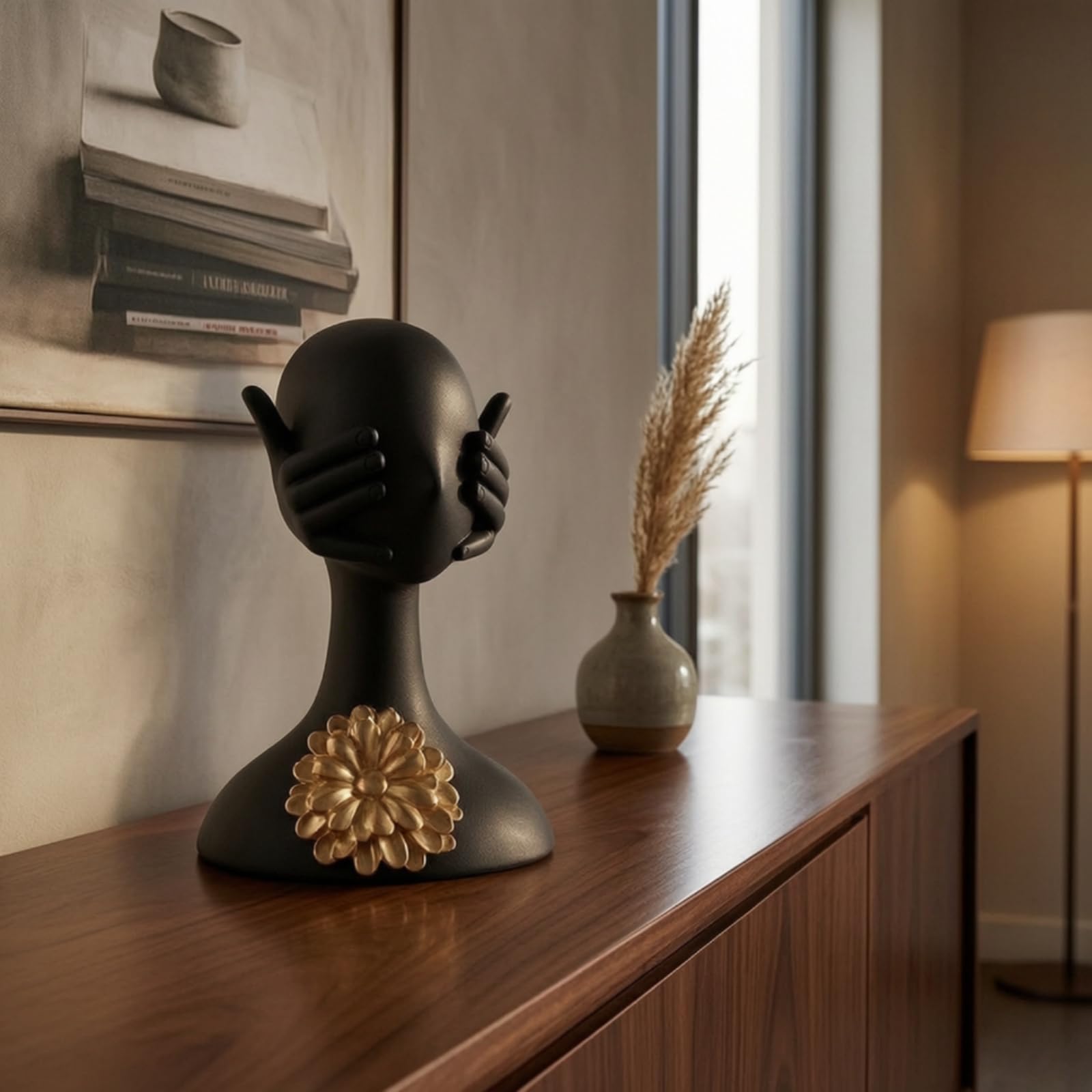 rockible Busto con Fiore Moderno Statuetta Concettuale Dorata Scultura Moderna per Amanti Del Design, Ufficio, style to 1