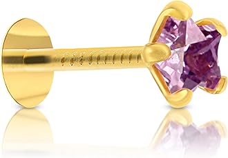 GEHLOT ; OneStep Towards OnlineStar Shape Black Diamond 14K Pure Yellow Gold Nose Pins Studs Diamond Nose Pins For Women And Girl