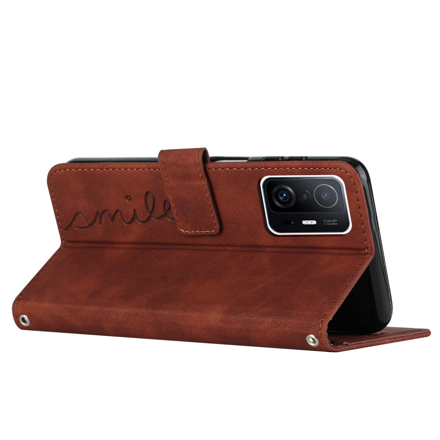 Grandoin Cover per Xiaomi Mi 11T/ Mi 11T PRO, Custodia in Pelle Magnetica Libro Flip Caso Portafoglio Cover Protettiva Libro Case Flip Covers con Slim TPU Silicone Bumper Wallet Caso (Marrone