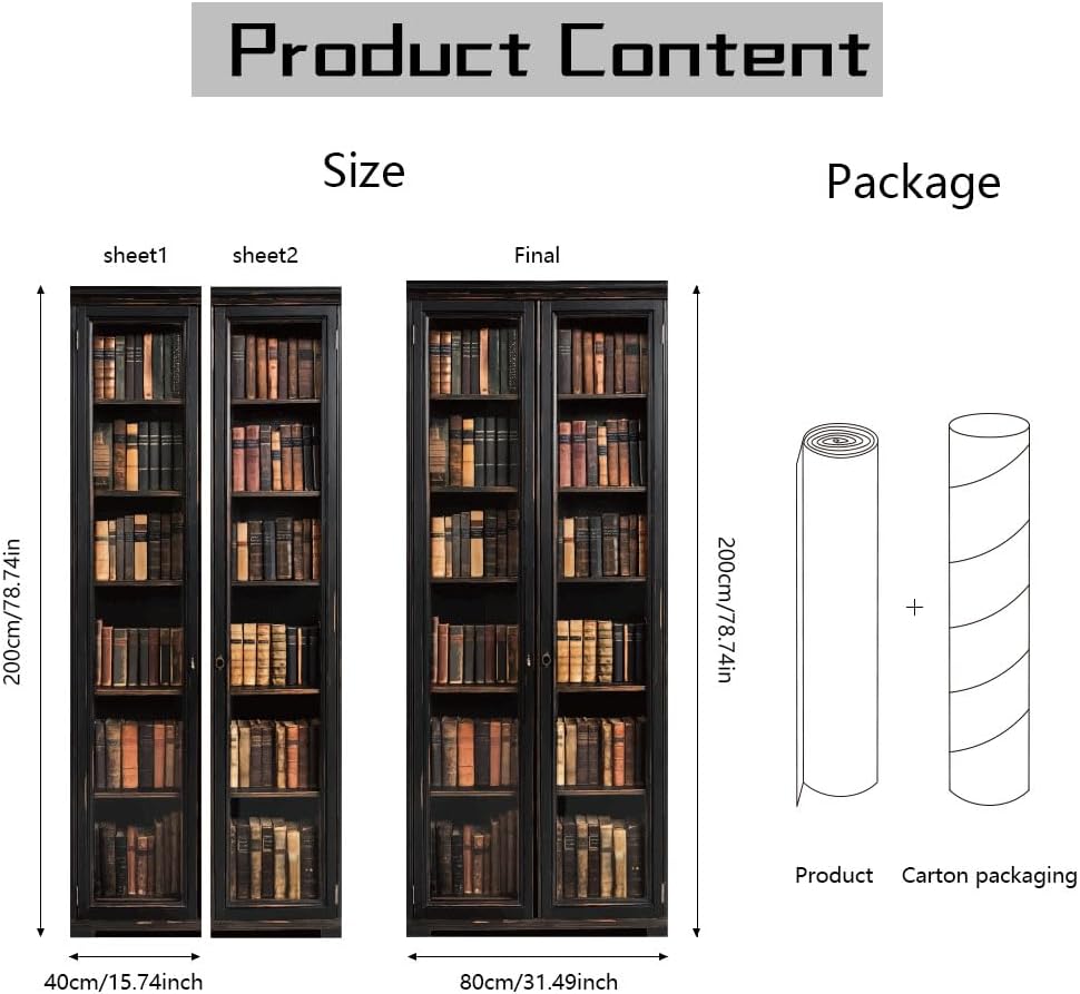 arricraft 2 Pcs Self-Adhesive Door Sticker, 31.5"x78.7" Book Shelf Pattern Door Murals Stickers PVC Wall Removable Wallpaper Decoration for Christmas Bedrooms ​Living Room