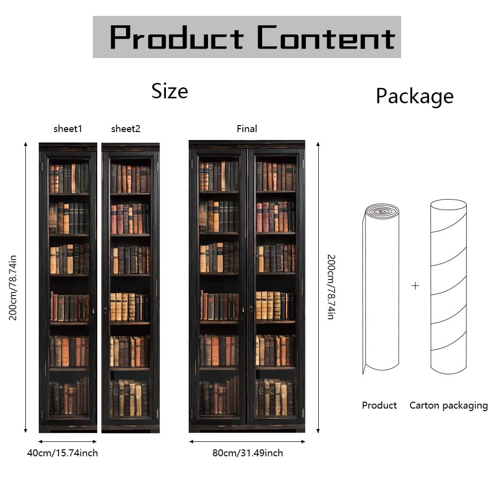 arricraft 2 pz Adesivo per Porta Autoadesivo, 80cmx200cm/31.5"X78.7" Adesivi Murali per Porte con Motivo A Mensola per Libri Adesivi In ​​PVC Carta Da Parati Rimovibile Decorazione per Camere