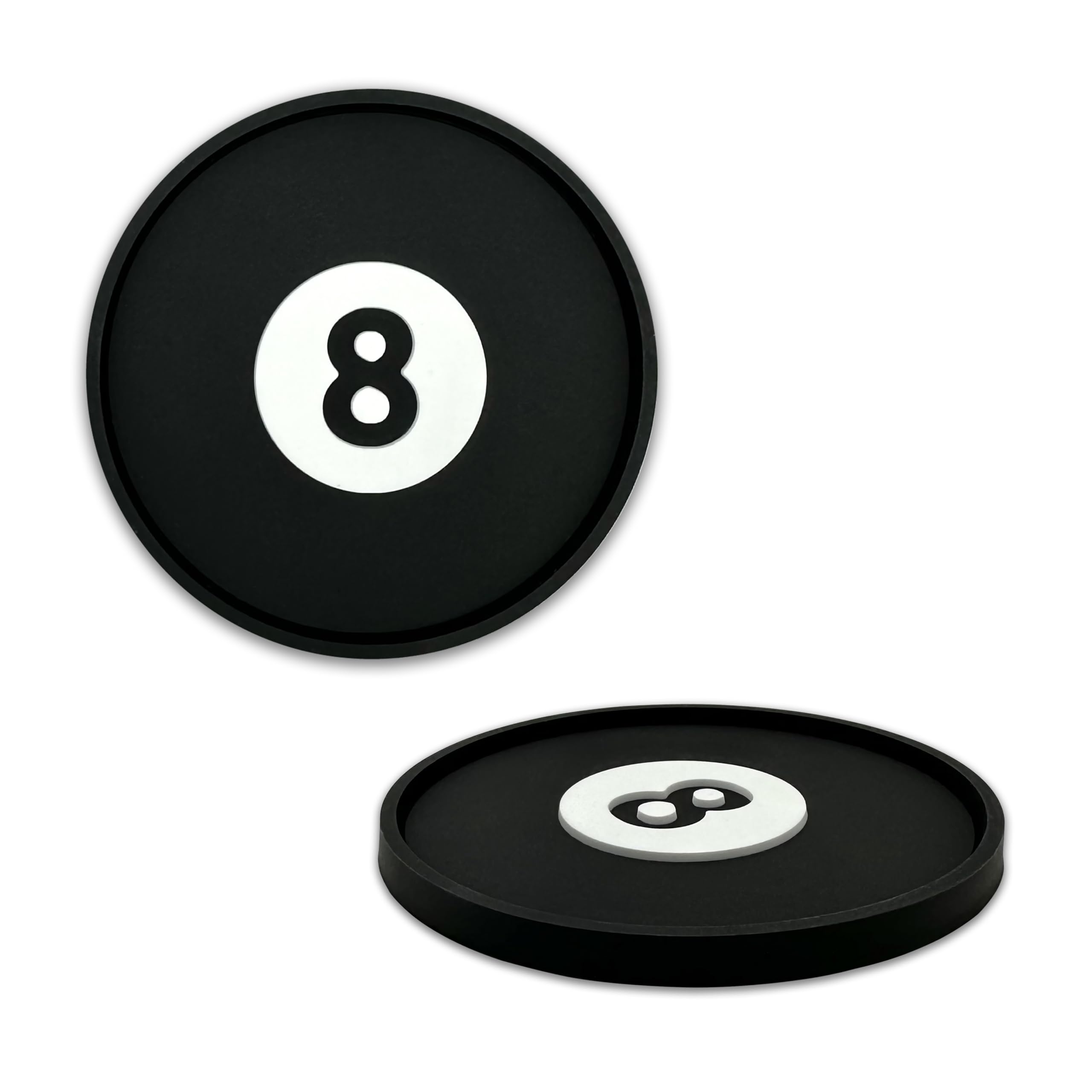 NJECT Magic 8 Black Billard Ball Automotive 3D Textured Silicone Coasters (2.6" Diameter) | Universal Fit for All Cars, Trucks, SUVs & More | Non-Slip Durable | Set of 2