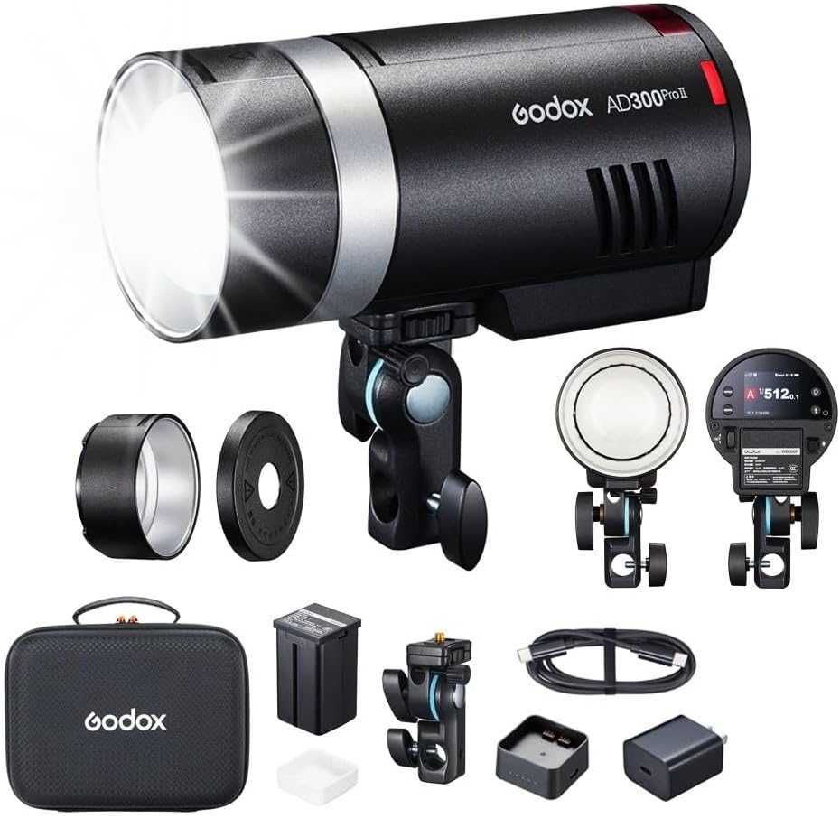 Godox AD300Pro II AD300 Pro II Outdoor Flash Strobe Light, Godox Studio Flash Monolight, 300Ws TTL 2.4G HSS 1/8000, Rechargeable Battery Compatible for Canon Sony Nikon Fuji Olympus(AD300Pro Update)
