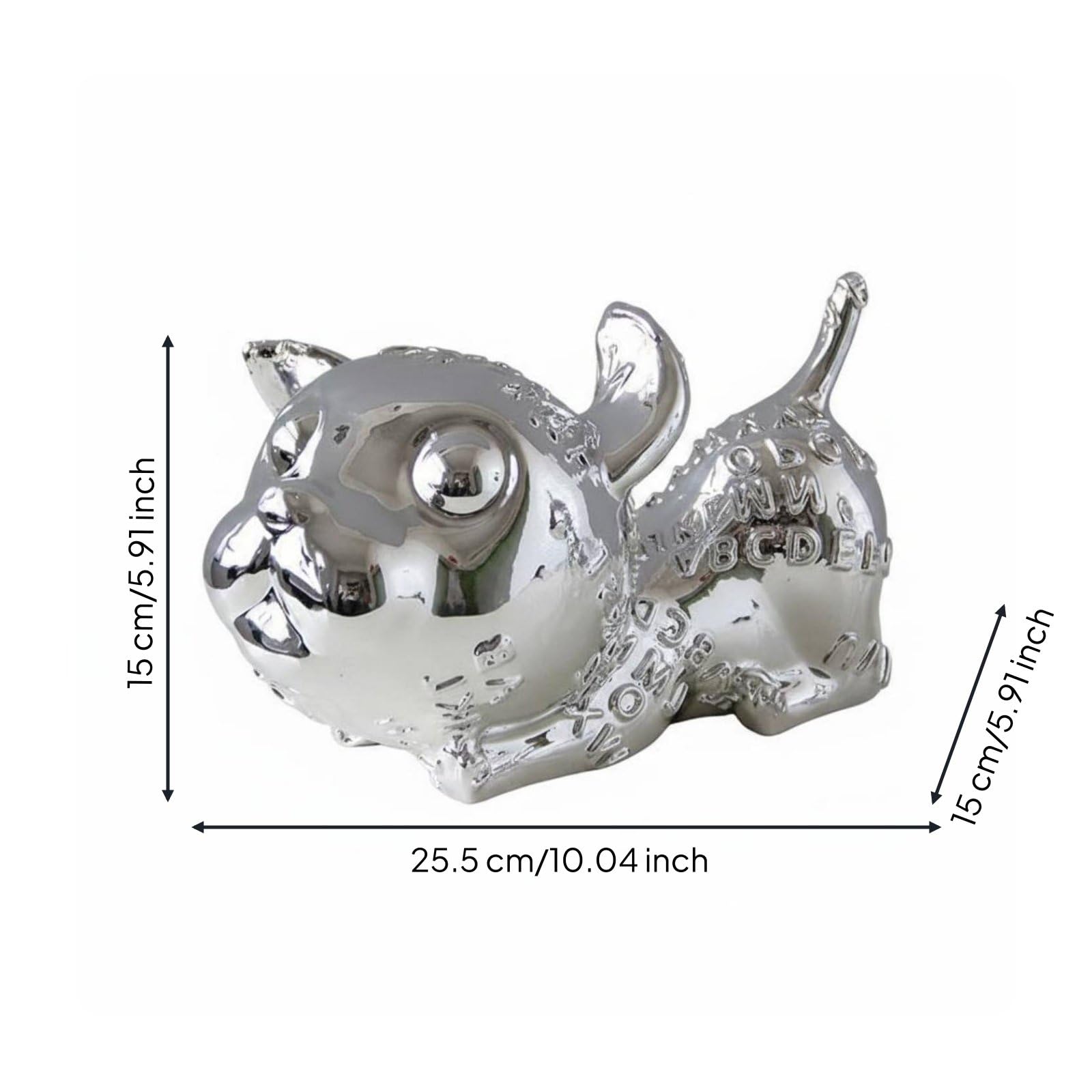 Qianly Scultura Cane Cartoon Statua Decorativa Figurina Cucciolo Ornamento Resina con Superfici Levigate E Elegante Adatta a Scaffale Consolle Tavolino TV, Argento, B