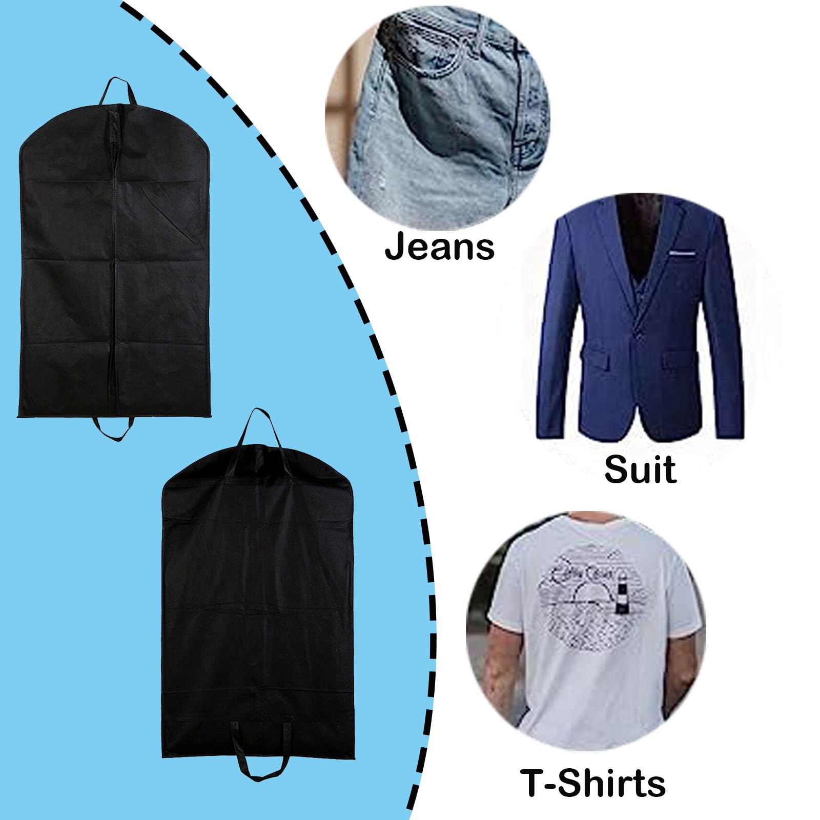 2Pcs Suit Bag,Black Suit Carriers for Men for Travel,Which Dust Cover and Reusable for Suits and Coats,Zipper Garment Bag,Breathable Suit Bag Perfect for Travel or Home - Image 4