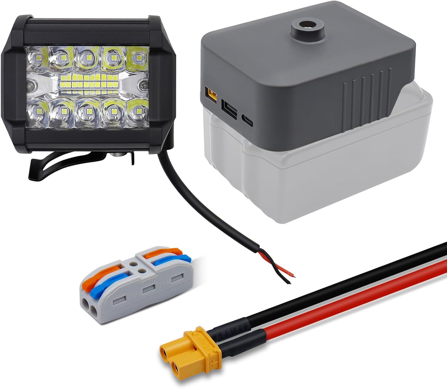 Horsun Makita Adaptador de batería, convertidor de batería Bosch, inversor de fuente de alimentación con tomas de cargador USB, luz LED para