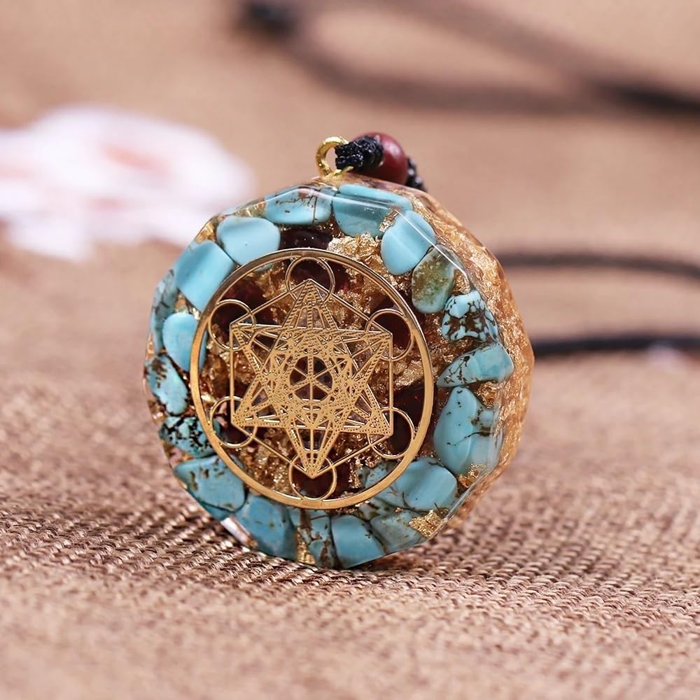 Pendentif Orgonite Fait à la Main Metatron Cube Reiki Turquoise Orgone Cristal Pendentif