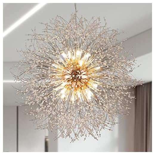 Isamacc Modern Crystal Chandelier Gold, 24-Light Large Firerwork Chandelier for Living Room, 39.3" Crystal Sputnik Pendant Lighting for Entry Hallway Foyer