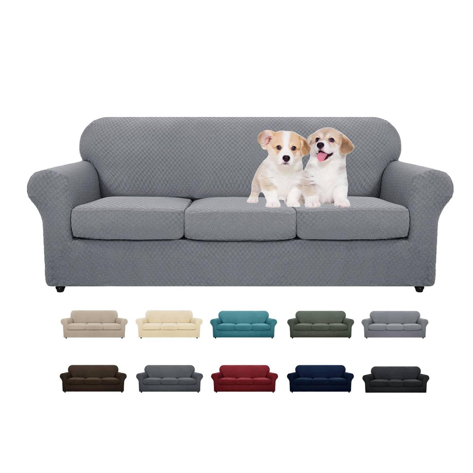 MAXIJIN 4 Piezas más Nuevas Fundas de sofá para 3 plazas elástico Antideslizante Funda de sofá para Perros elástico Jacquard Protector de Muebles Fundas de sofá (3 plazas, Gris Claro)