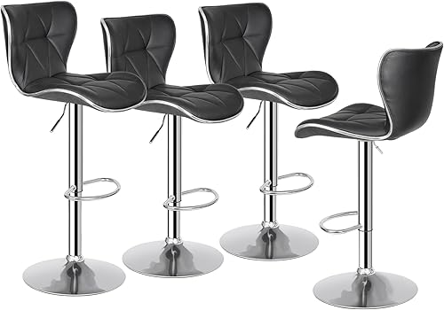 Miniatura 8 de Nova Microdermabrasion Juego de 4 taburetes de bar giratorios con respaldo de piel sintética ajustable taburetes de bar para el hogar cocina isla