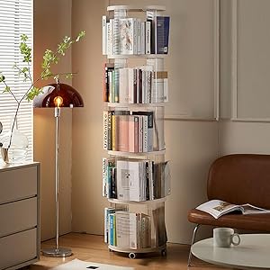 Estantería giratoria de plástico, estantería giratoria con Pantalla 360, Vitrina de Libros de Oficina con Ruedas, estantería Transparente para niños en Espacios pequeños, Dormitorio,5 Tier