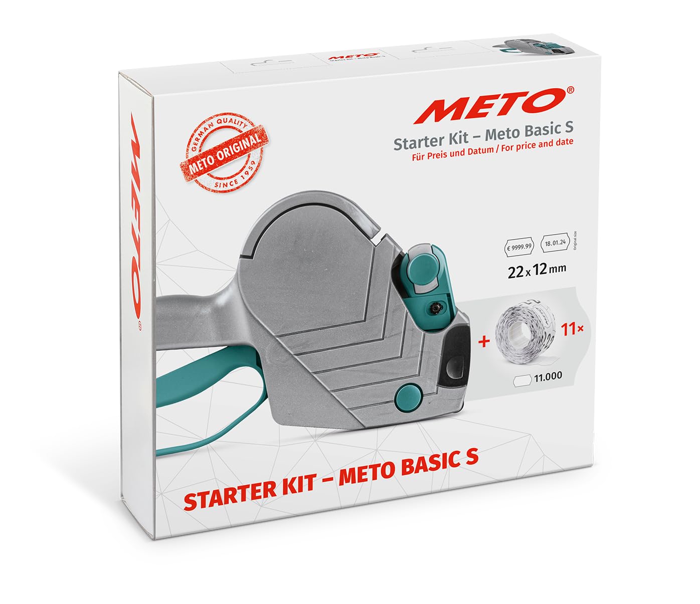 Meto Basic S Starter Kit Handauszeichner 11.000 Etiketten 22x12 mm 1-zeilig 8-stellig
