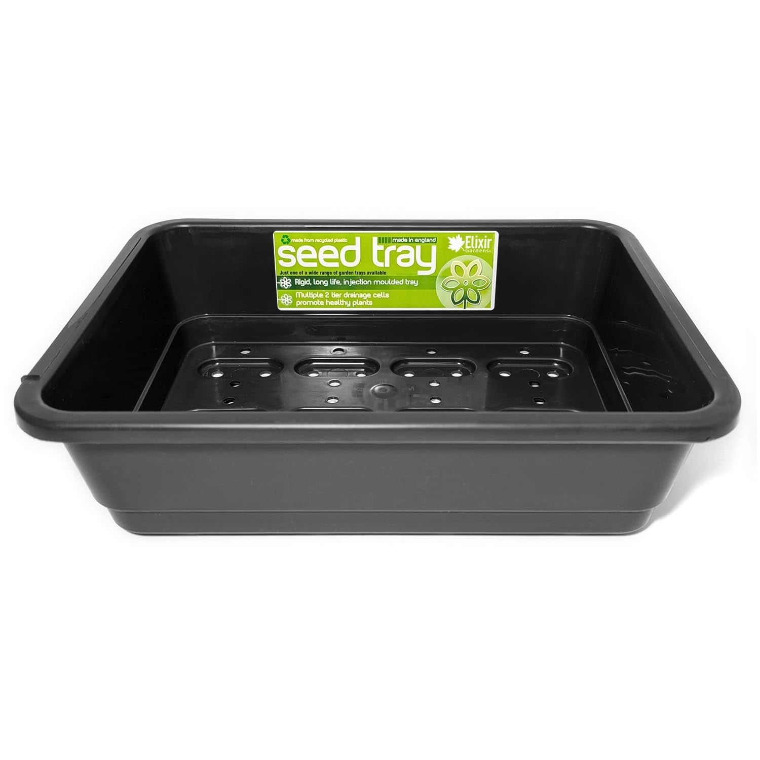Elixir Gardens Heavy-Duty Plastic Half Size Seed Trays for Germination & Planting Propagation with Base Drainage Holes | Various Quantites 1-100 | Half Size Black (G18B) x 3
