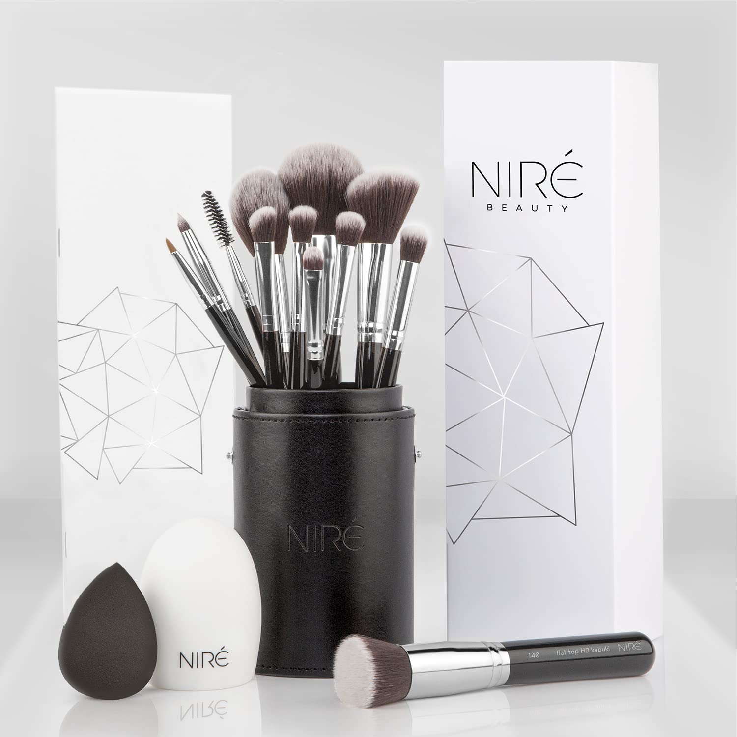 Niré Beauty 15piece Award Winning Professional Makeup Brush Set: Vegan Makeup Brushes with Case, Makeup Sponge, Brush Cleaner, Guide, Gift Box Niré Beauty 15piece Award Winning Professional Makeup Brush Set: Vegan Makeup Brushes with Case, Makeup Sponge, Brush Cleaner, Guide, Gift Box