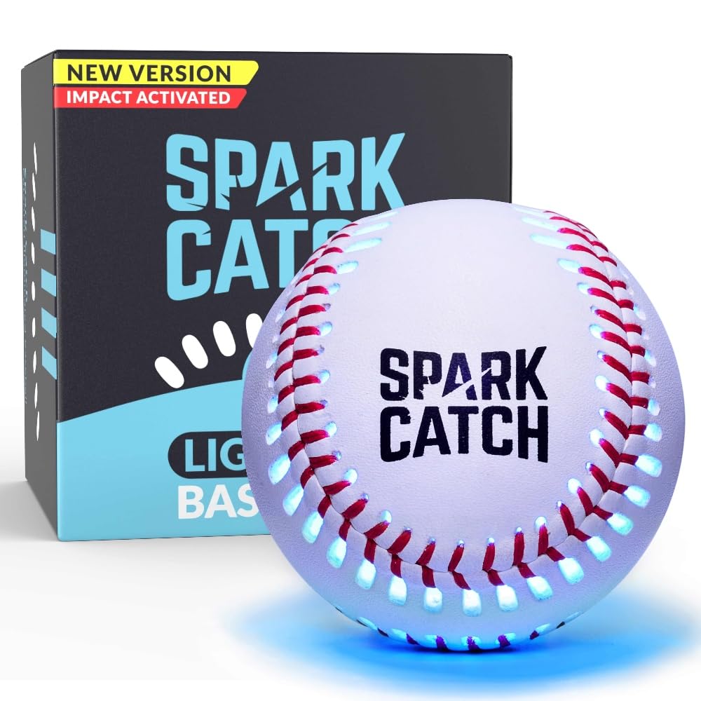 SPARK CATCH Light Up Baseball, Glow in The Dark Baseball, Sports Gear Accessories Gifts for Boys 8 9 10 11 12 13 14 15 Years Old, Kids Teens All Ages Gift Ideas