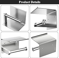 Vista 55 de Tindbea Toilet Paper Holder with Phone Shelf + Towel Robe Hooks, Adhesive or Screw Wall Mounted Toilet Paper Roll Storage, Stainless Steel Bathroom