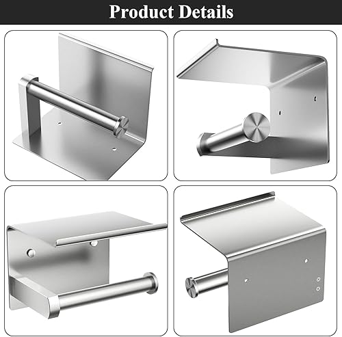 Miniatura 5 de Tindbea - Soporte de papel higiénico con estante para teléfono, soporte de rollo de papel higiénico para montaje adhesivo o con tornillos