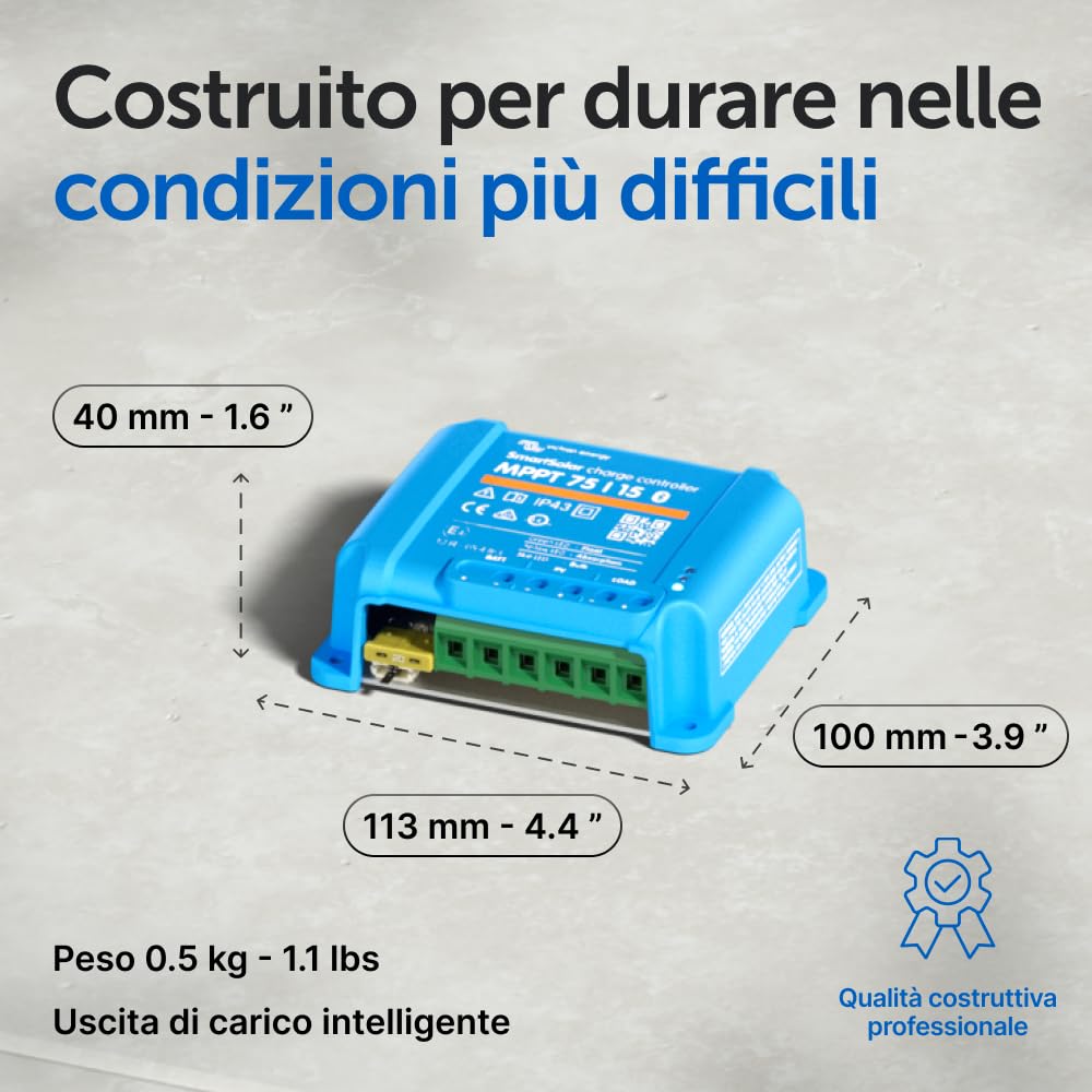 Victron Energy SmartSolar MPPT 75V 15 amp 12/24-Volt Regolatore di Carica Solare (Bluetooth) | Controller di ricarica Bluetooth per pannelli solari