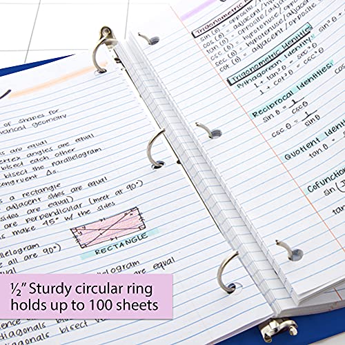 Image of BAZIC Products 1 /2 inch Blue 3-Ring View Binder, Round Ring, 2 Pockets | round rings, 1 /2 in Blue view 3-ring binder, 2 inside pockets, holds up to 100 sheets, Durable poly cover