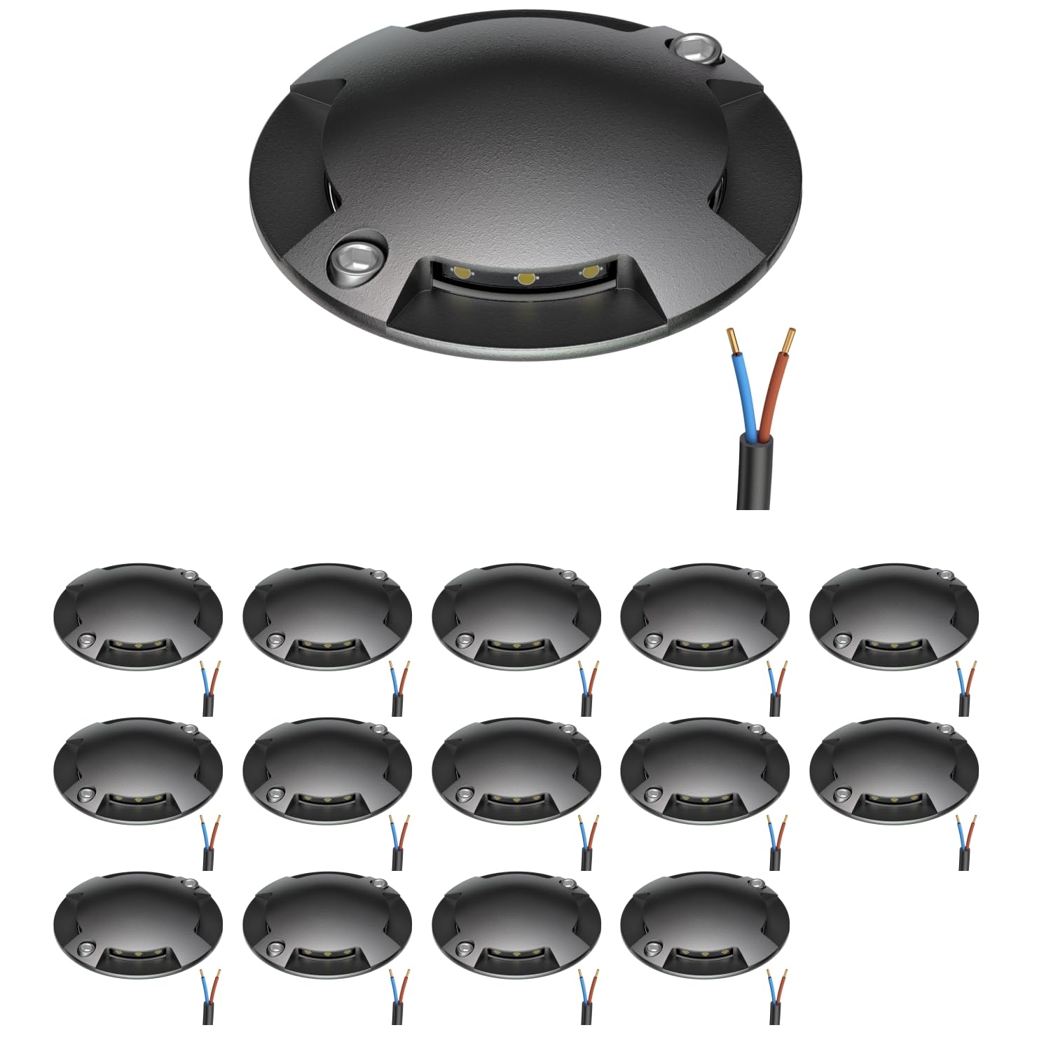 ledscom.de Lampe de sol à 15 LED, balisage RUNDA pour l'extérieur, IP67, 4 lampes, anthracite, ronde, 70 mm de diamètre, blanc chaud