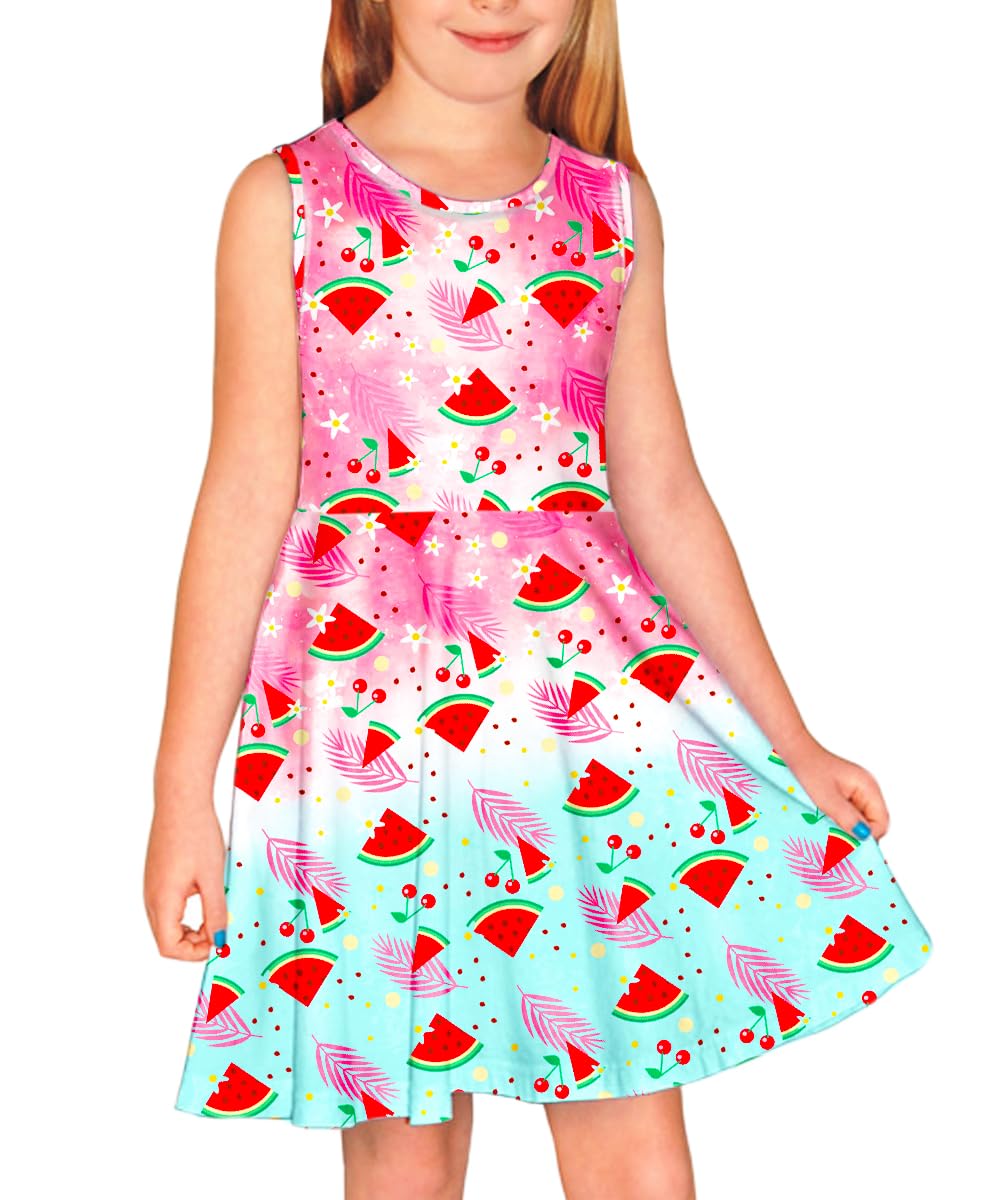 Remimi Girls Summer Sleeveless Dress Tropical Print Skater Twirly Dresses 3-14 Years