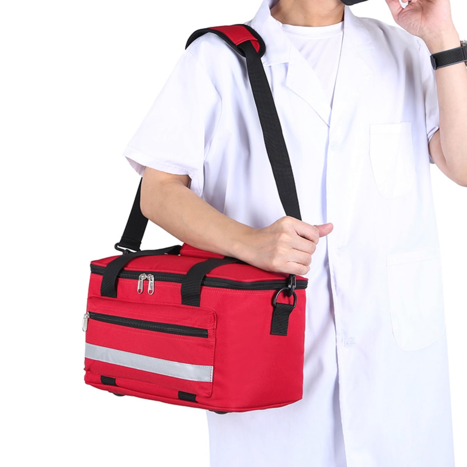 Borsa di pronto soccorso vuota, borsa medica di emergenza con strisce riflettenti, borsa portatile per medicine per viaggi, campeggio, auto, all'aperto e casa., Verde militare