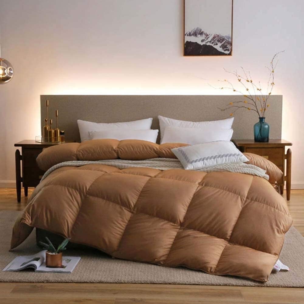 brown down comforter