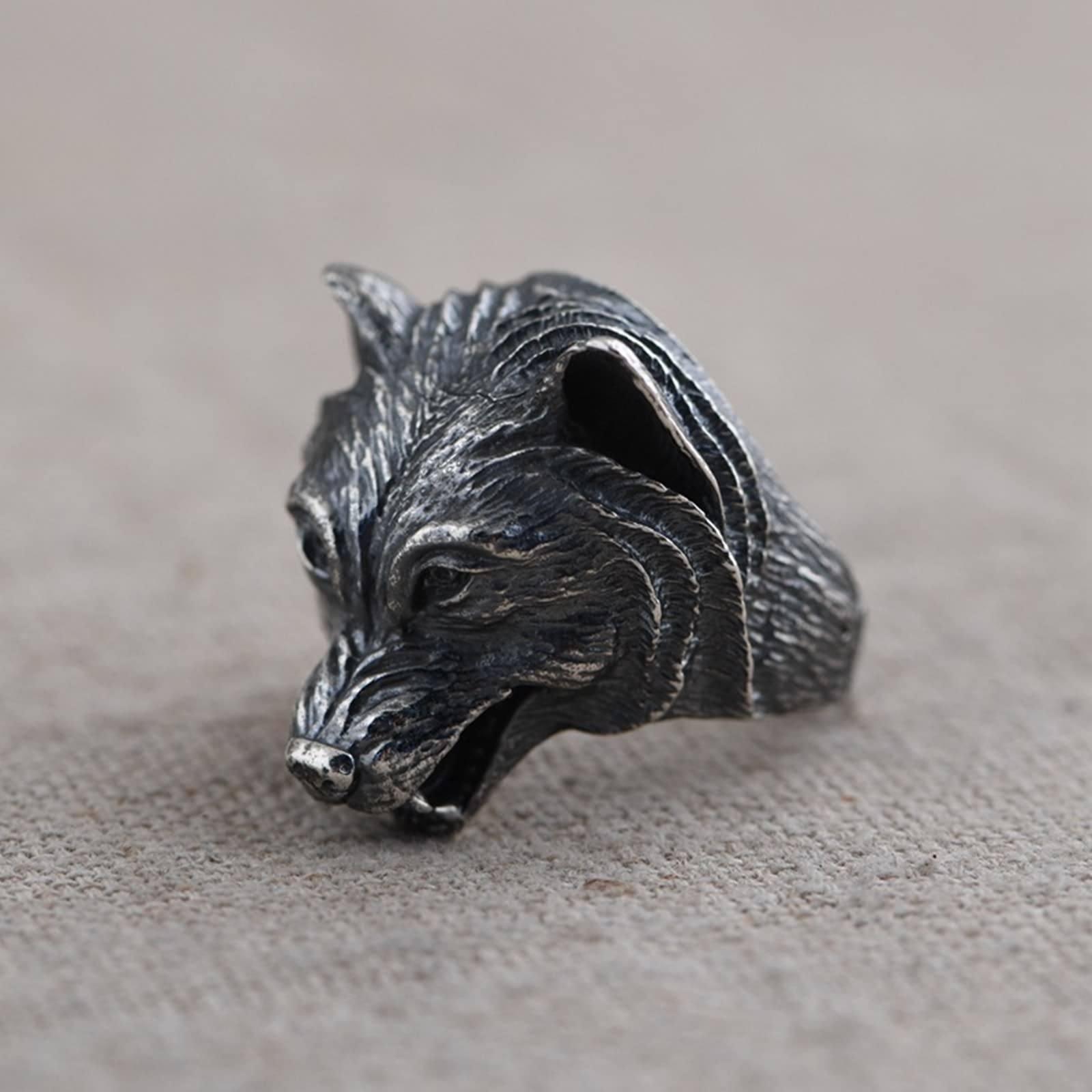 AMDXD Sterlingsilber S925 Ringe, Wolf Kopf Eheringe Männer für Herren, Gothic Vintage Punk Ring, Silber, Echtsilber