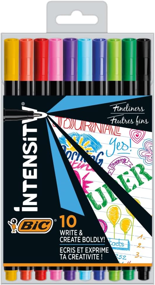 Bic 953034 Intensity Pack of 10 Felt-Tip Pens with Writing Based Ink, Multicolor, 0.4 mm
