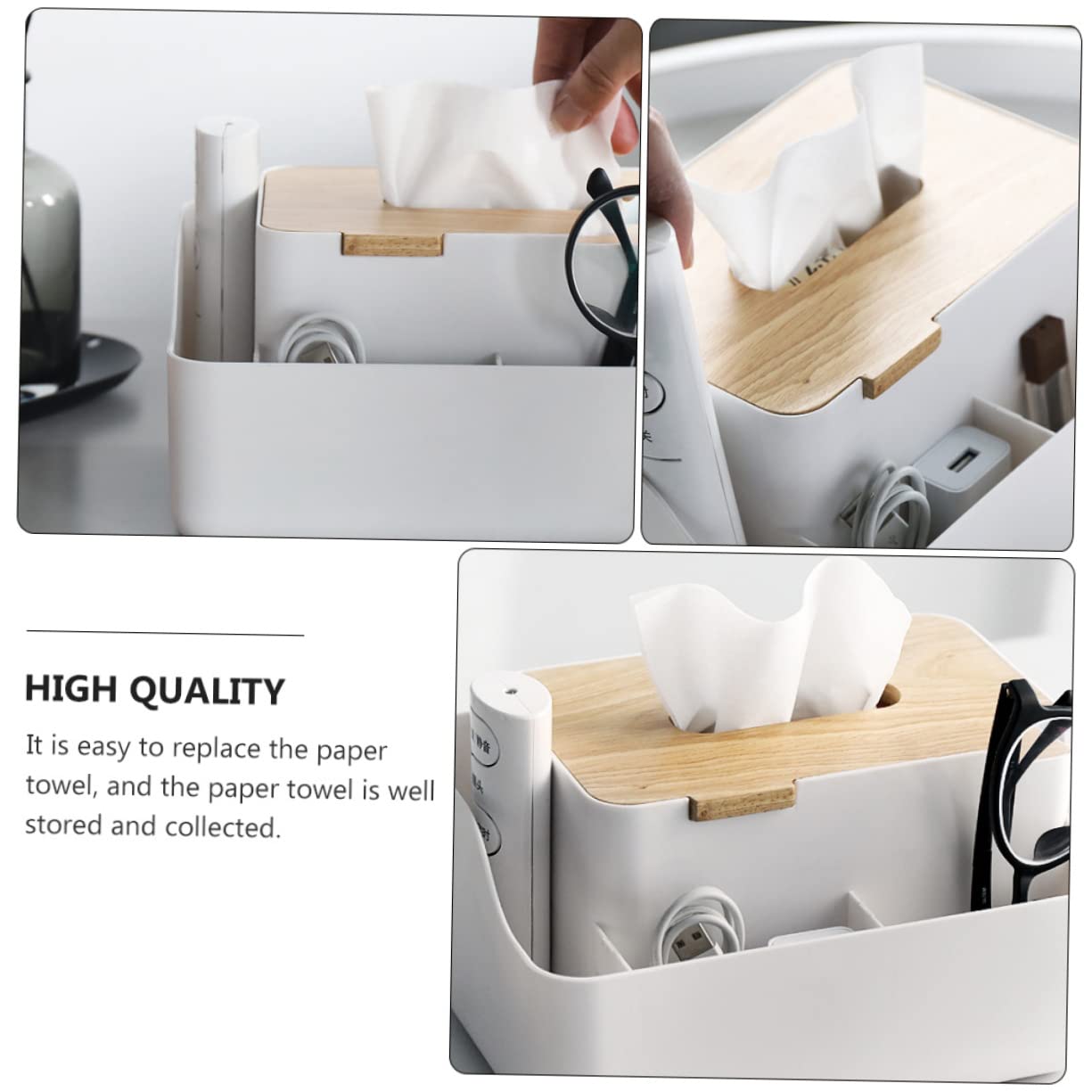 SOLUSTRE Simple Design Plastic Storage Box Tissue Box Napkin Holder Multi-Purpose Container Storage for Office Kitchen Home