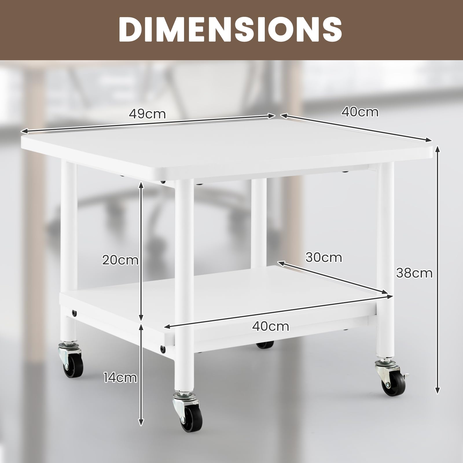 GIANTEX Support d'Imprimante,Chariot de Service à roulettes, Desserte de Cuisine avec 2 Niveaux & Style Industriel,pour Bureau, Ecole, Maison (Blanc)