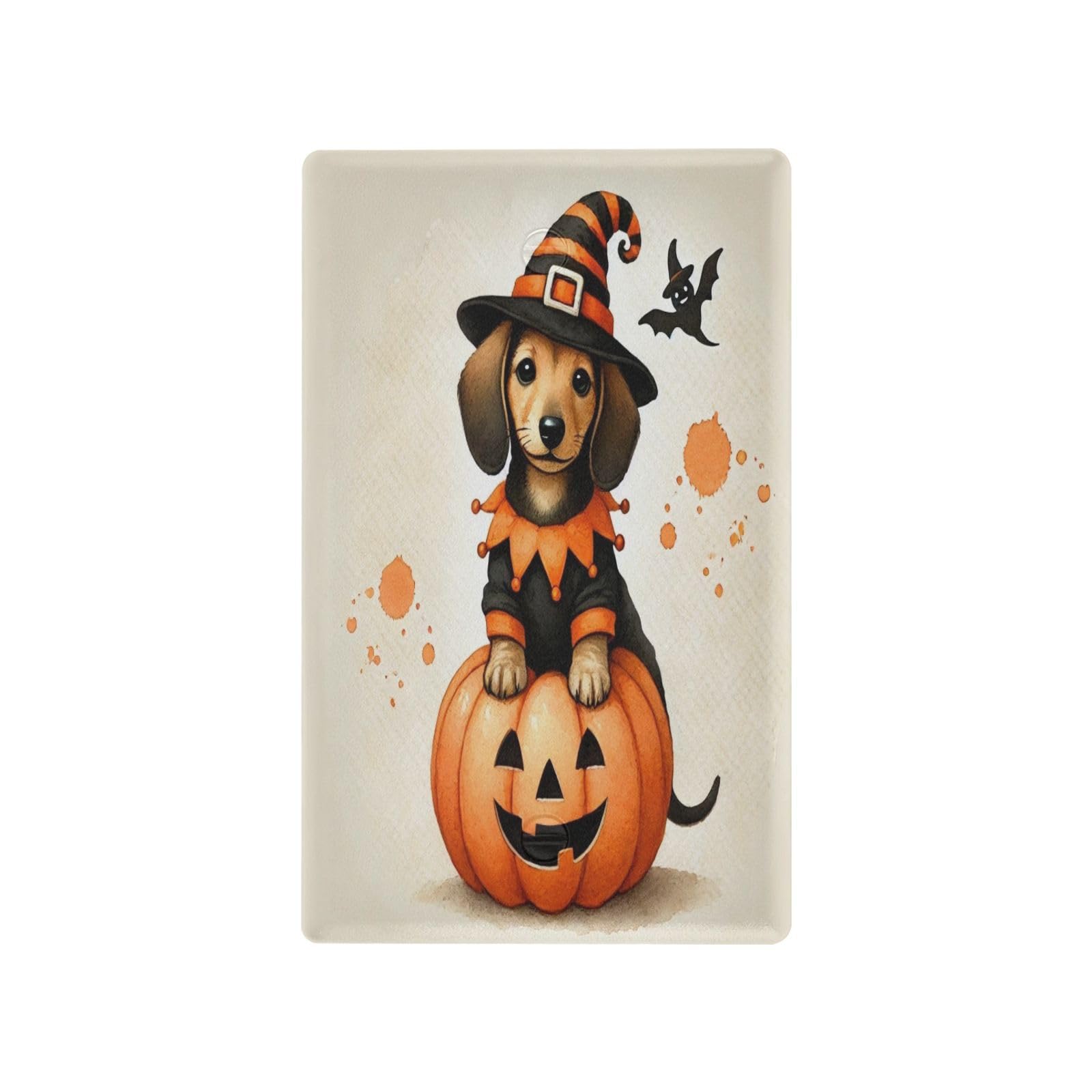 Dachshund Witch Pumpkin Light Switch Cover Decorative Receptacle Outlet Wall Plate Guard Plastic Outlet Covers for Home Decor Room Bedroom Bathroom (Unused Outlet Cover)