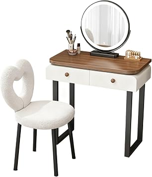 Tocador de Maquillaje Grande con cajones,Spacious Storage Capacity, Modern Wood-Inspired Design, expansive countertop, Rounded Edges, Silent-Glide Rails, Lacquered Table LegsWhite,80