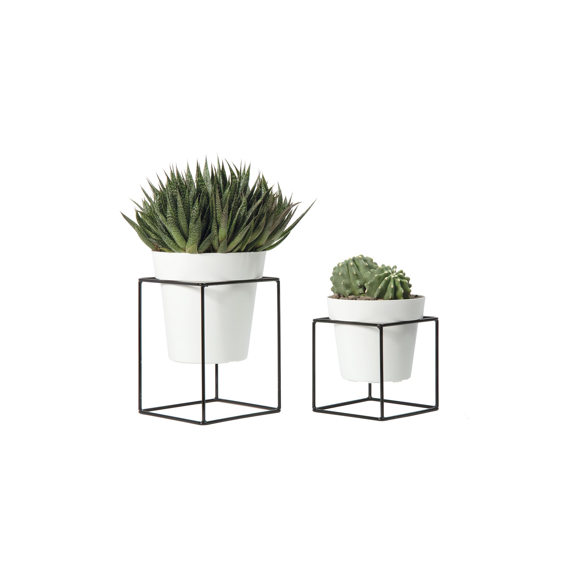 Nicoli set 2 Pezzi Vasi Fiori Alti 20cm e 16cm Colonna Rettangolare Metallo nero per fiori decorazioni per casa e ufficio espositori geometrici con vasi diametro 16cm e 14cm (NERO/TORTORA)