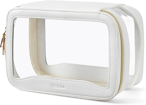 Telena Bolsa de maquillaje transparente, neceser de viaje, bolsa de cosméticos, organizador de maquillaje portátil para mujeres, Beige, Bolsa de