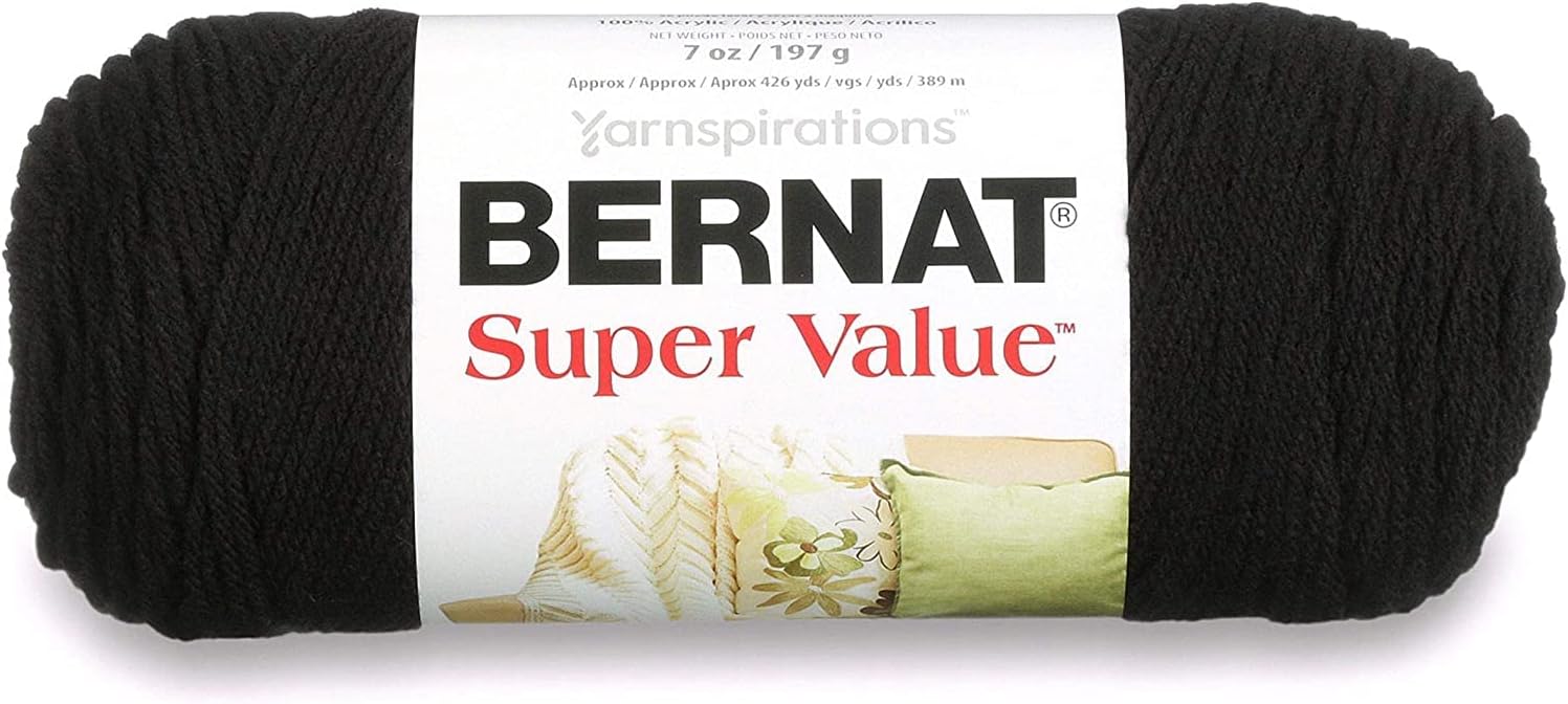 Bernat Super Value Black Yarn - 3 Pack of 198g/7oz - Acrylic - 4 Medium (Worsted) - 426 Yards - Knitting/Crochet