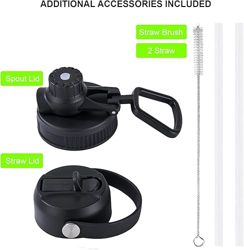 Miniatura 2 de Botella de agua con aislamiento al vacío, botella de agua de acero inoxidable con tapa con popote y tapa flexible (mantiene el frío durante 24